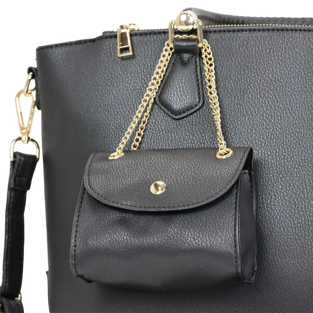 Black Faux Leather Purse and Coin Purse 2 in 1 Set Tote Cross Body Shoulder Bag - Picture 4 of 12